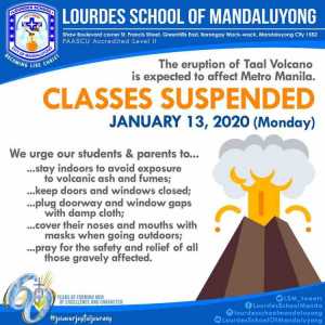 LSM Eruption of Taal Volcano Classes Suspended
