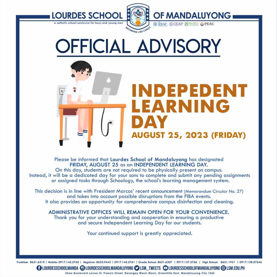 Official Advisory - Independent Learning Day - August 25, 2023